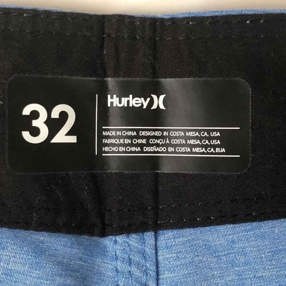 Hurley Mens Board-shorts Heather Blue Drawstring Swim Shorts Size 32